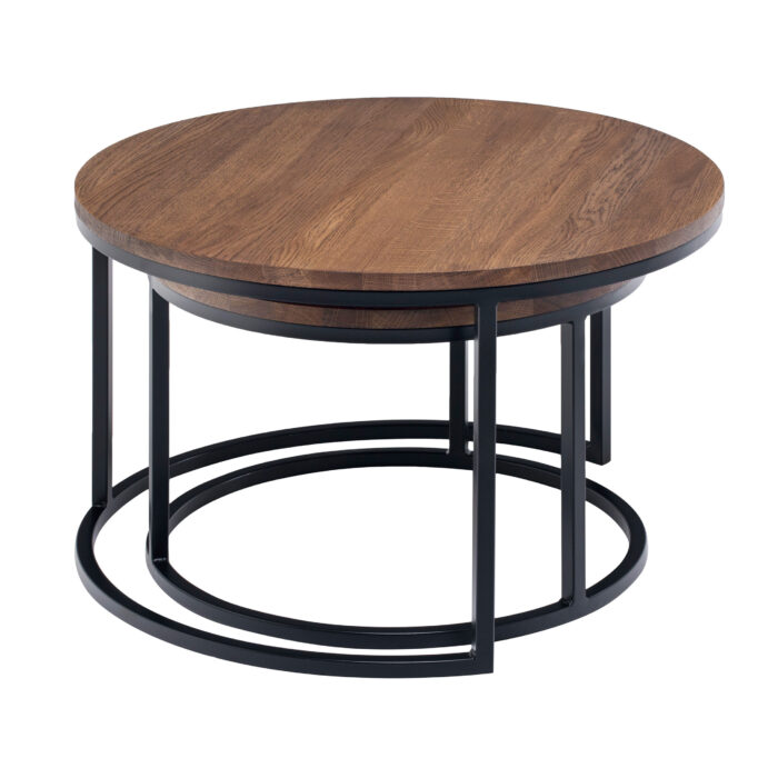 set of 2 oak round coffee table - Image 2