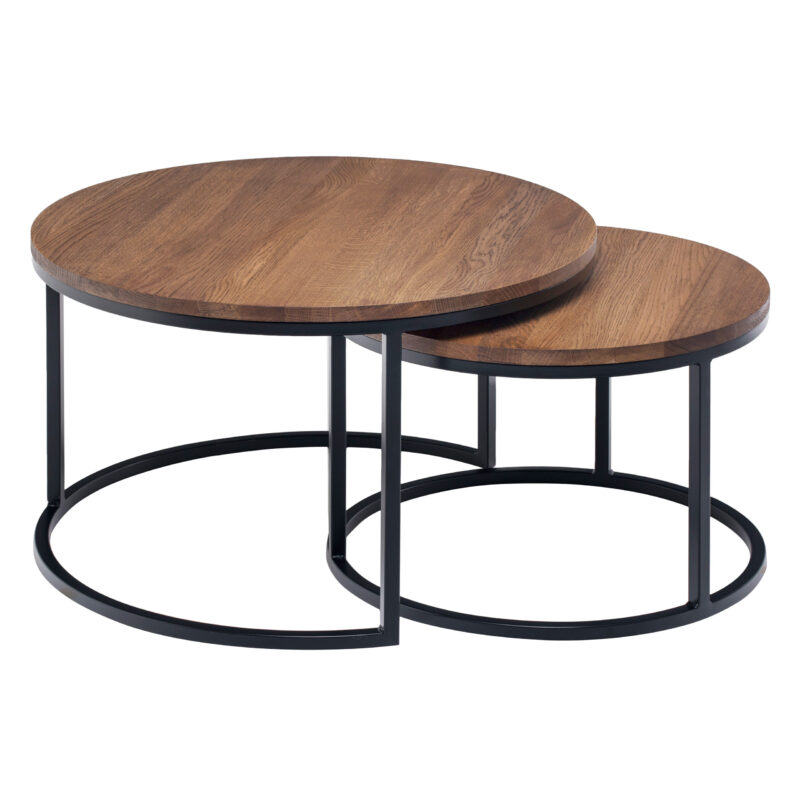 set of 2 oak round coffee table